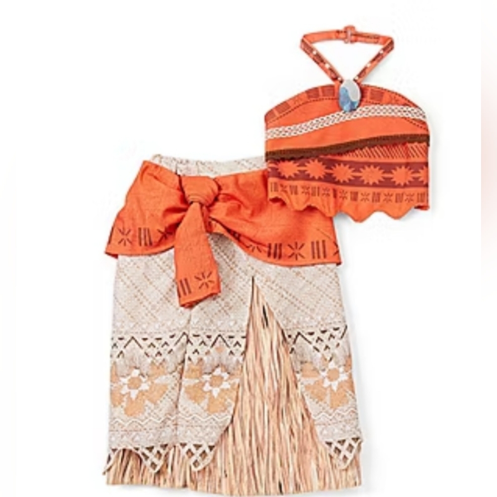 Girls Disney Collection Moana Costume Orange Beige Halloween Dress Up, Size 9/10